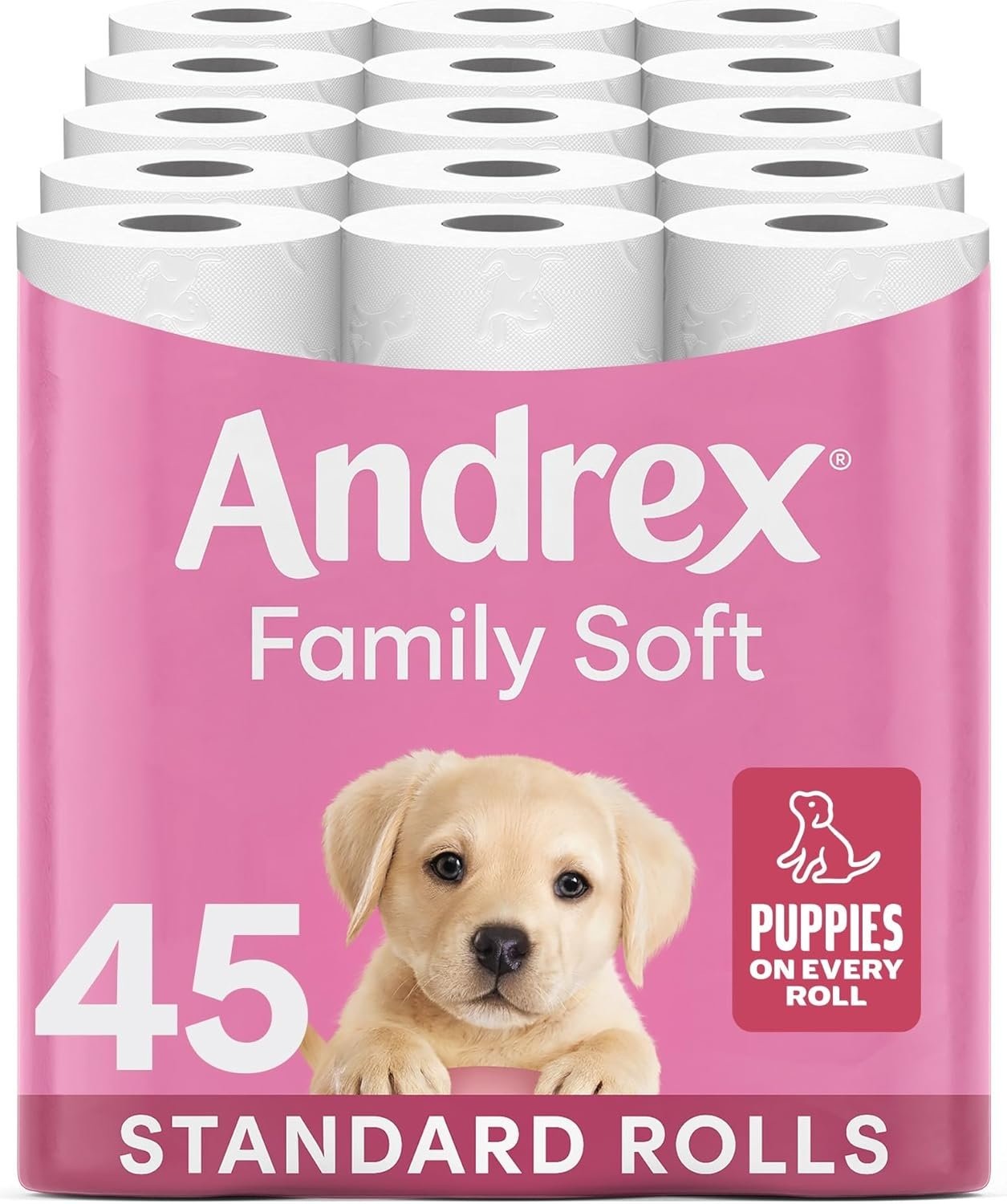 Andrex Family Soft Toilet Tissue 45 Rolls (Previously Andrex Gentle Clean) Gentle on your Family’s skin– Bulk Pack of 45 Toilet Rolls, FSC Certified