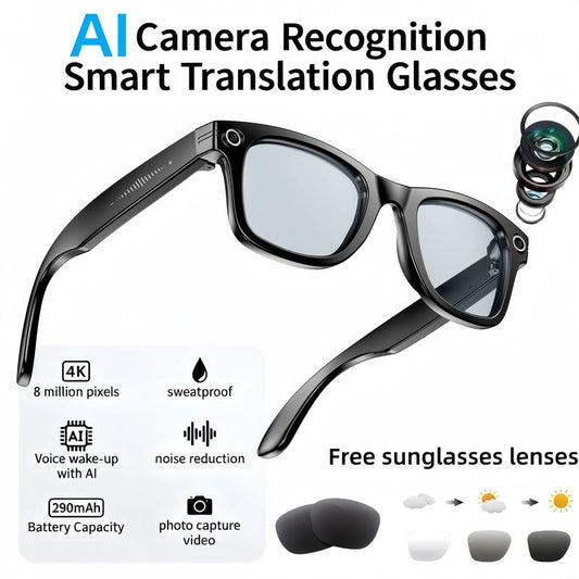 Smart AI Camera Glasses with 8MP Resolution Photochromic Lenses Convenient Button Touch Adjustment for Travel Outdoor Adventures Hands-Free Photography 160+Languages Real-Time Translation Bluetooth Wireless Wearable Video Recording UV Protection Halloween