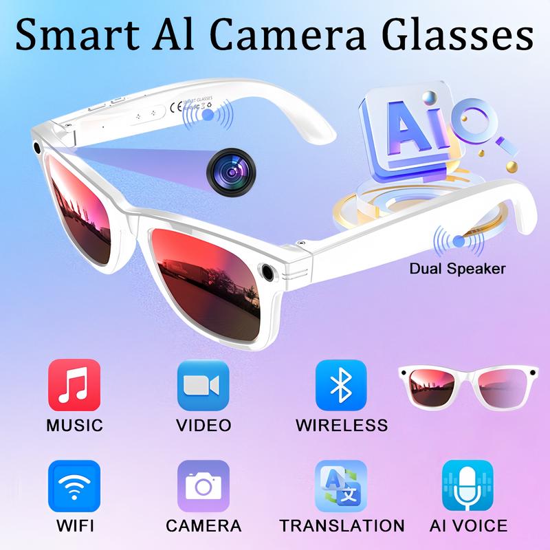 Smart AI Camera Glasses with 8MP Resolution Photochromic Lenses Convenient Button Touch Adjustment for Travel Outdoor Adventures Hands-Free Photography 160+Languages Real-Time Translation Bluetooth Wireless Wearable Video Recording UV Protection Halloween