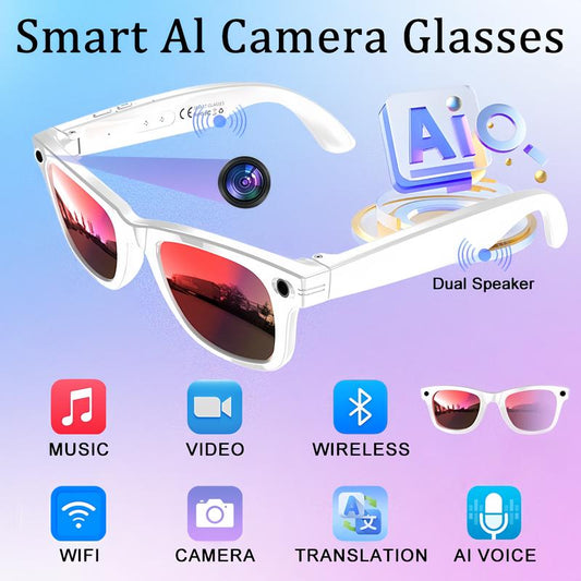 Smart AI Camera Glasses with 8MP Resolution Photochromic Lenses Convenient Button Touch Adjustment for Travel Outdoor Adventures Hands-Free Photography 160+Languages Real-Time Translation Bluetooth Wireless Wearable Video Recording UV Protection Halloween