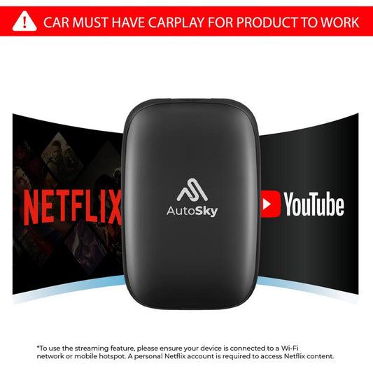 AutoSky Ai Box Lite Air - Wi-Fi and Bluetooth Connectivity, For iPhone & Androids, Requires Wired Apple CarPlay